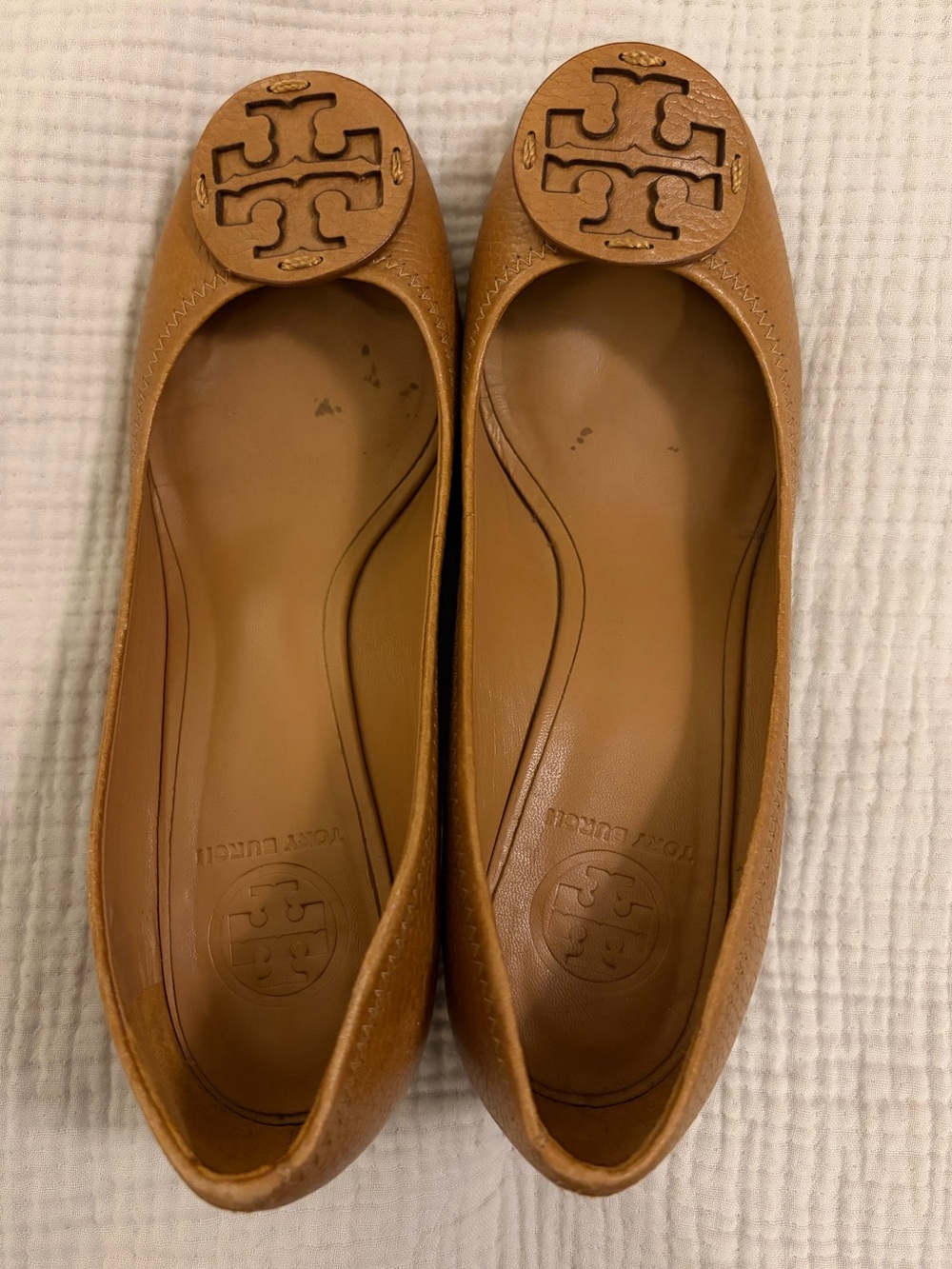 Tory Burch Royal Tan Pebble Leather Wedges - SZ 8.5